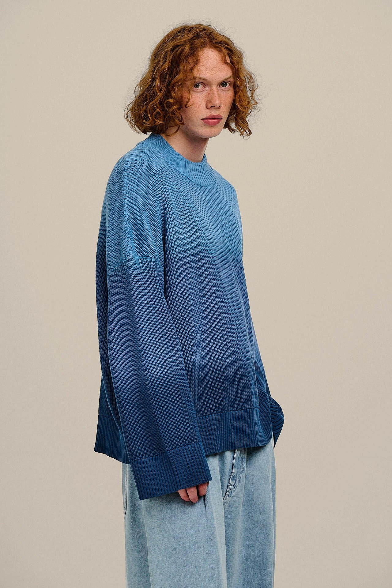 Amari - Oversized Knitted Jumper in Inked Blue Ombre