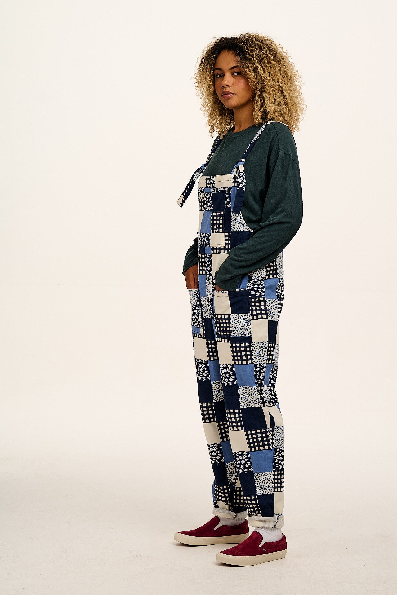 Original - Cotton Dungarees in Inked Blue Patchwork