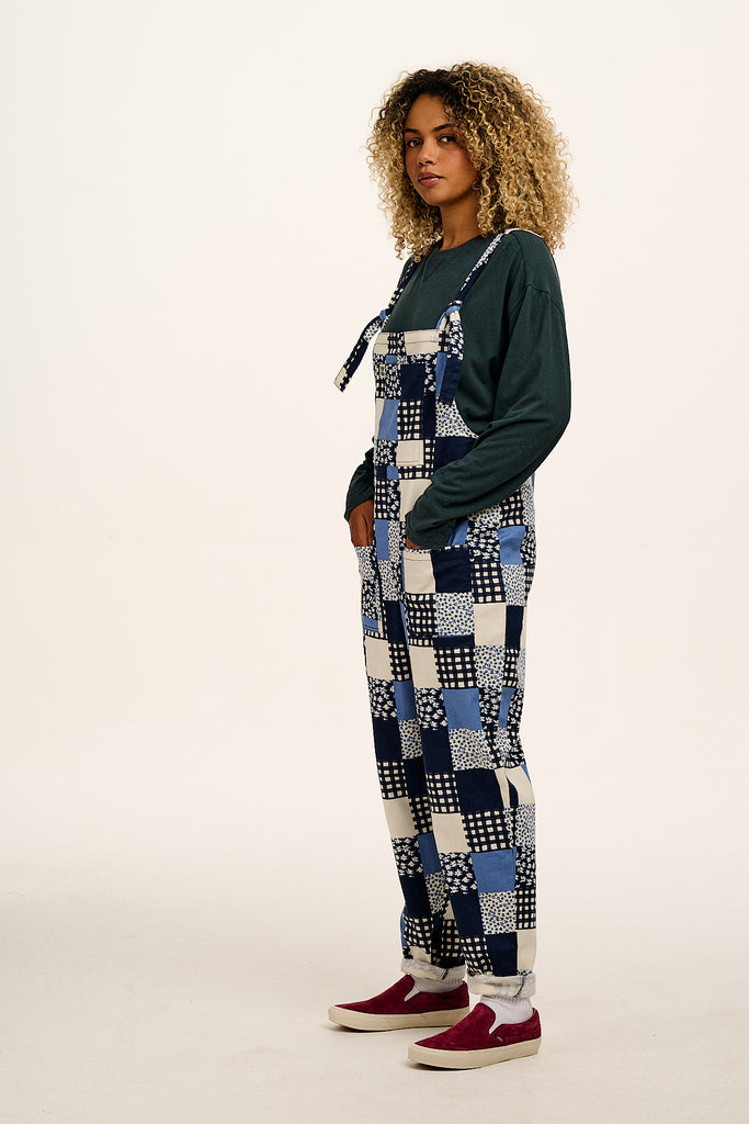 Original - Cotton Dungarees in Inked Blue Patchwork