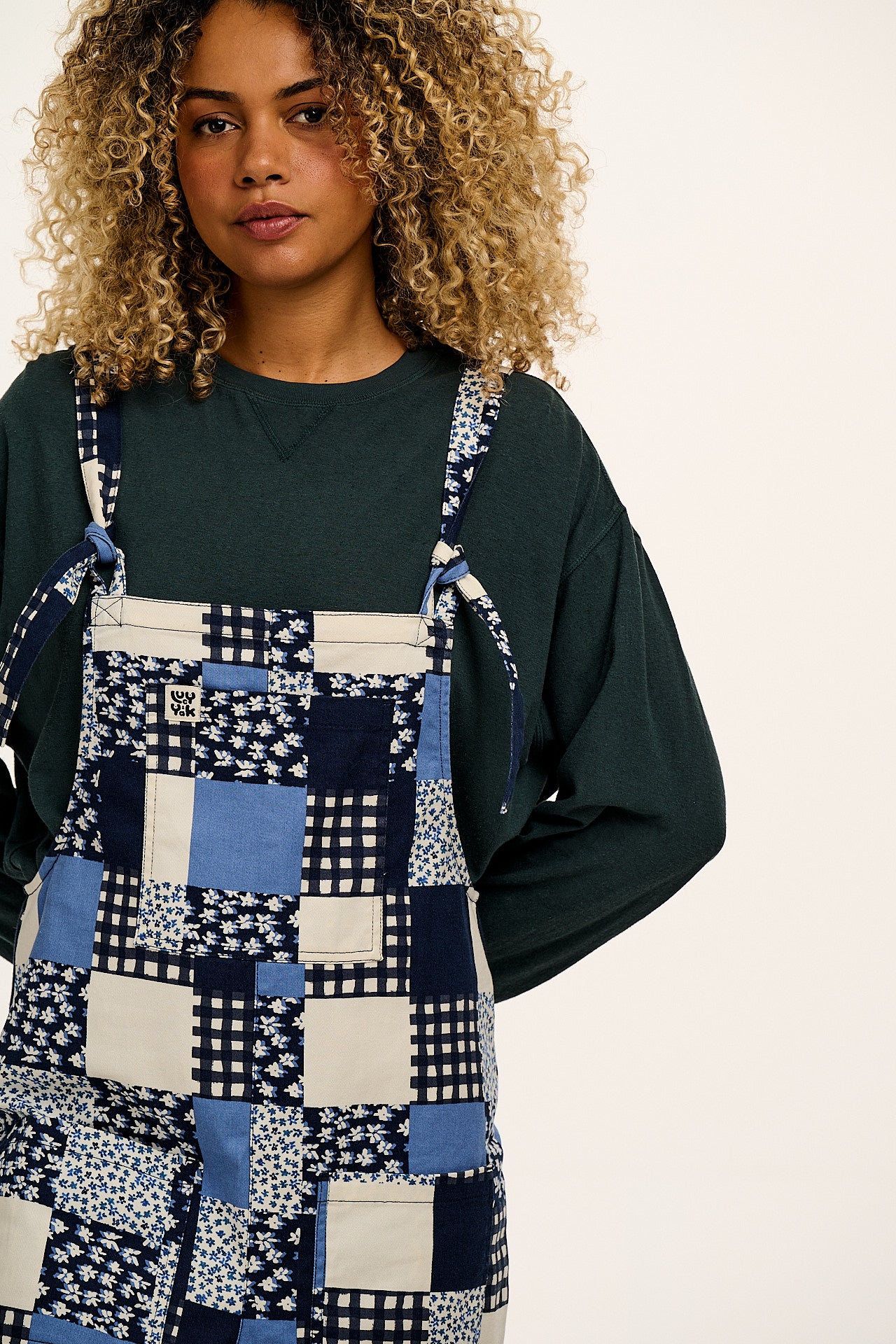 Original - Cotton Dungarees in Inked Blue Patchwork