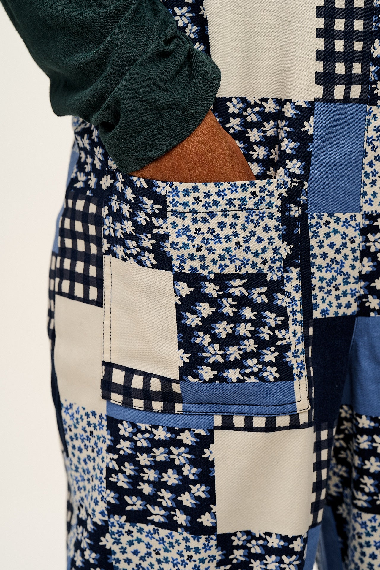 Original - Cotton Dungarees in Inked Blue Patchwork