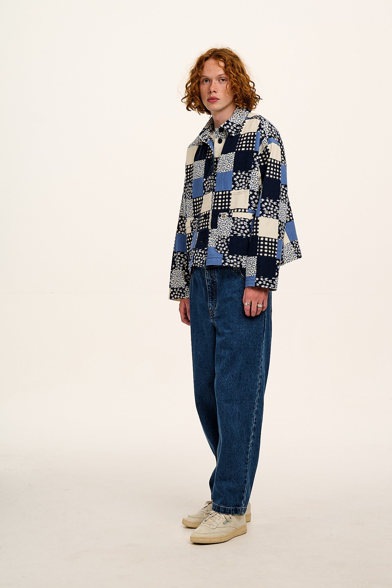 Connie - Cotton Jacket in Inked Blue Patchwork
