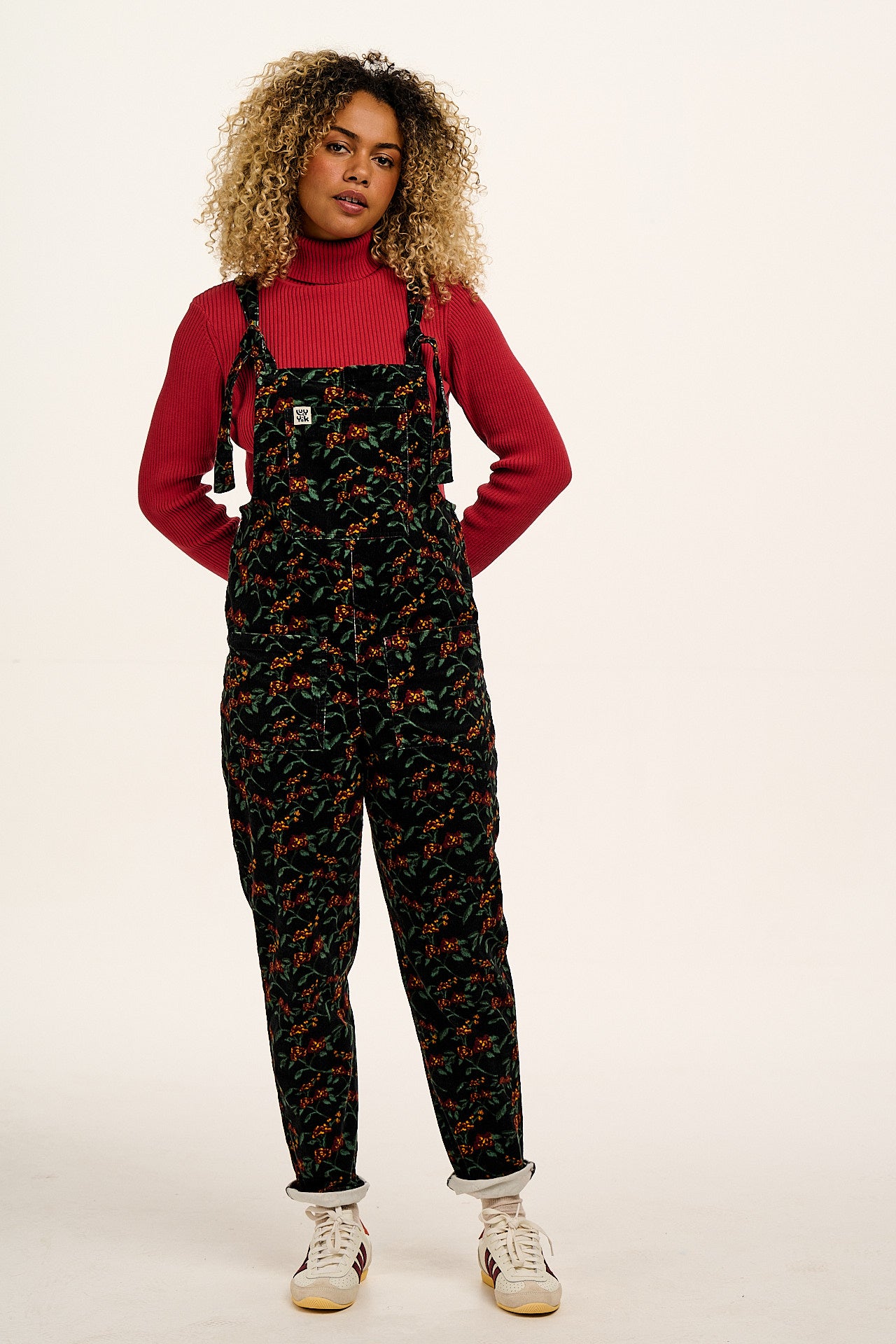 Original - Corduroy Dungarees in Black & Red Floral Print