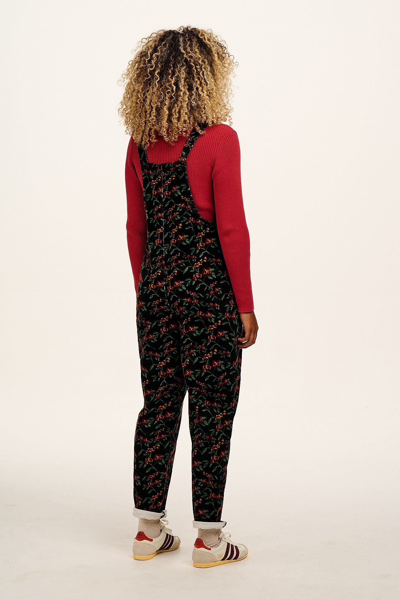 Original - Corduroy Dungarees in Black & Red Floral Print