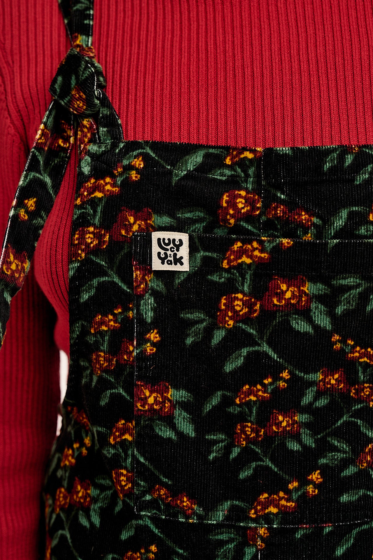 Original - Corduroy Dungarees in Black & Red Floral Print