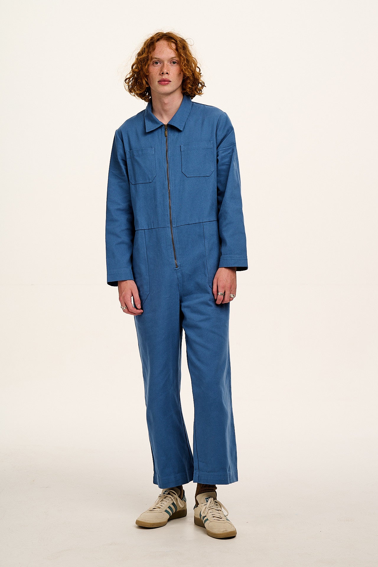 Arendal - Cotton Long Sleeve Jumpsuit in Blue
