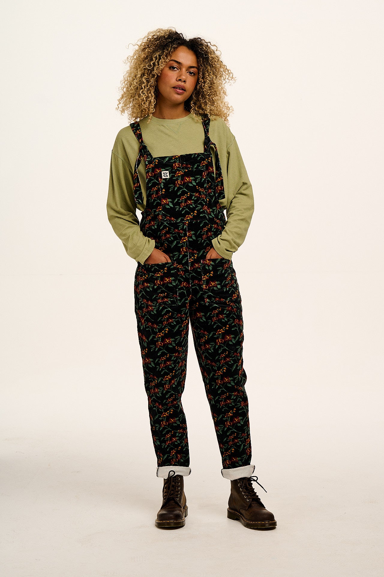 Original - Corduroy Dungarees in Black & Red Floral Print