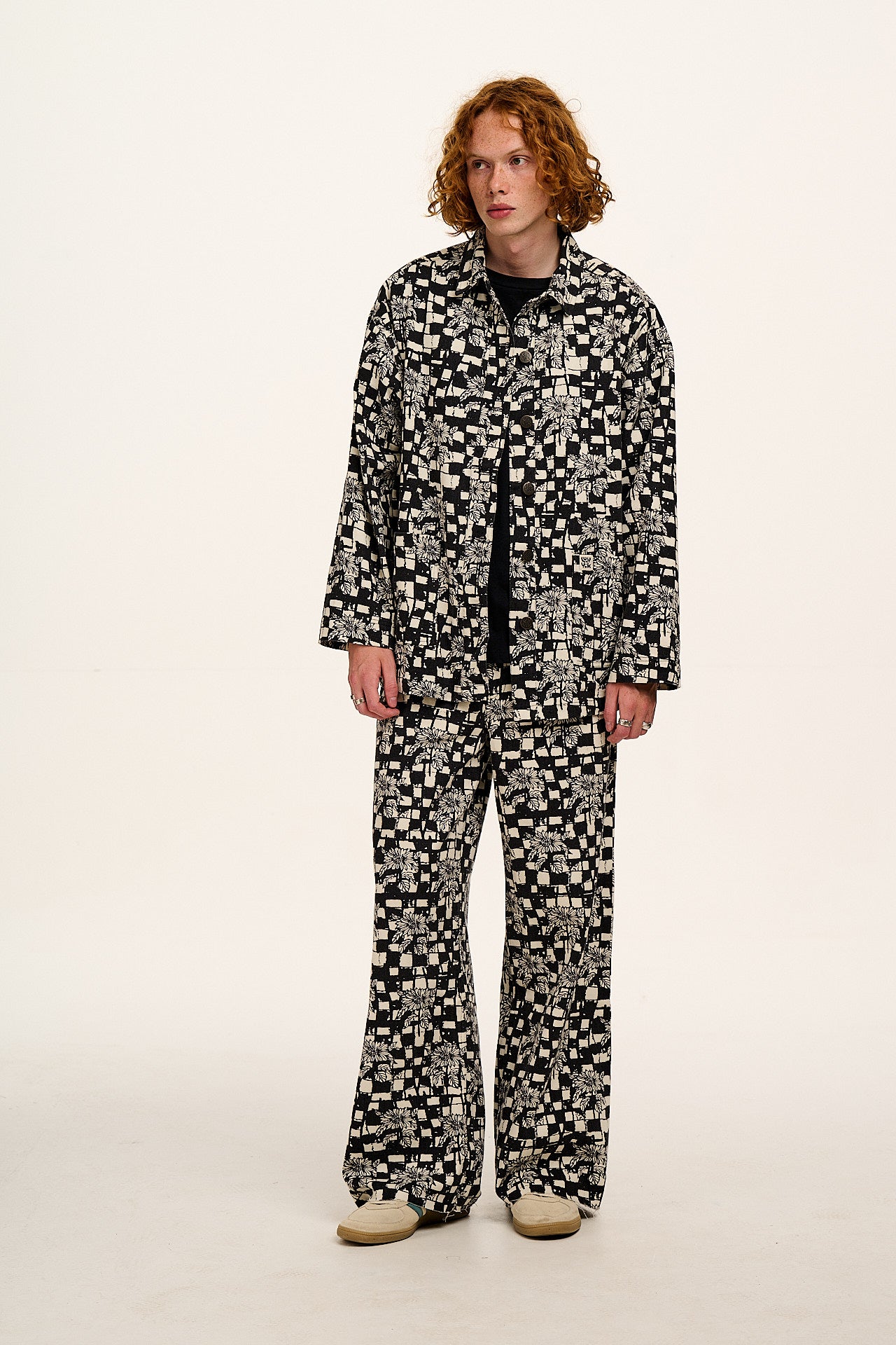 L.E. Olly - Cotton Jacket in Black & White Sunflower Check