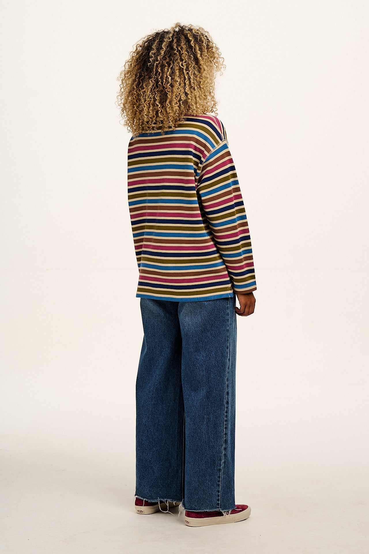 Kai - Midweight Cotton Crew Neck Sweatshirt in Rainbow & Ecru Stripe