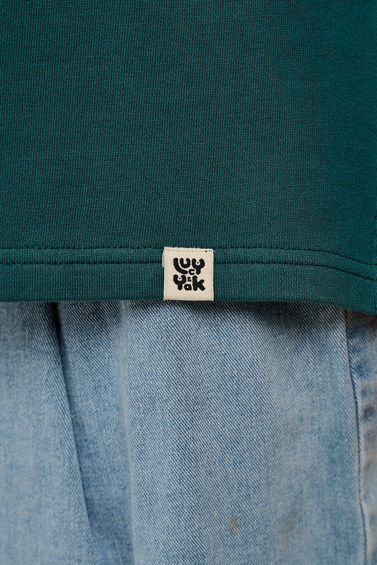 Kai - Midweight Cotton Crew Neck Sweatshirt in Teal Tucker with Flower Motif