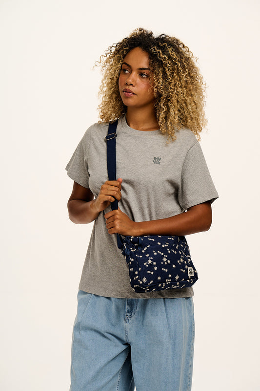 Dara - Cotton Crossbody Bag in Navy with Star Embroidery