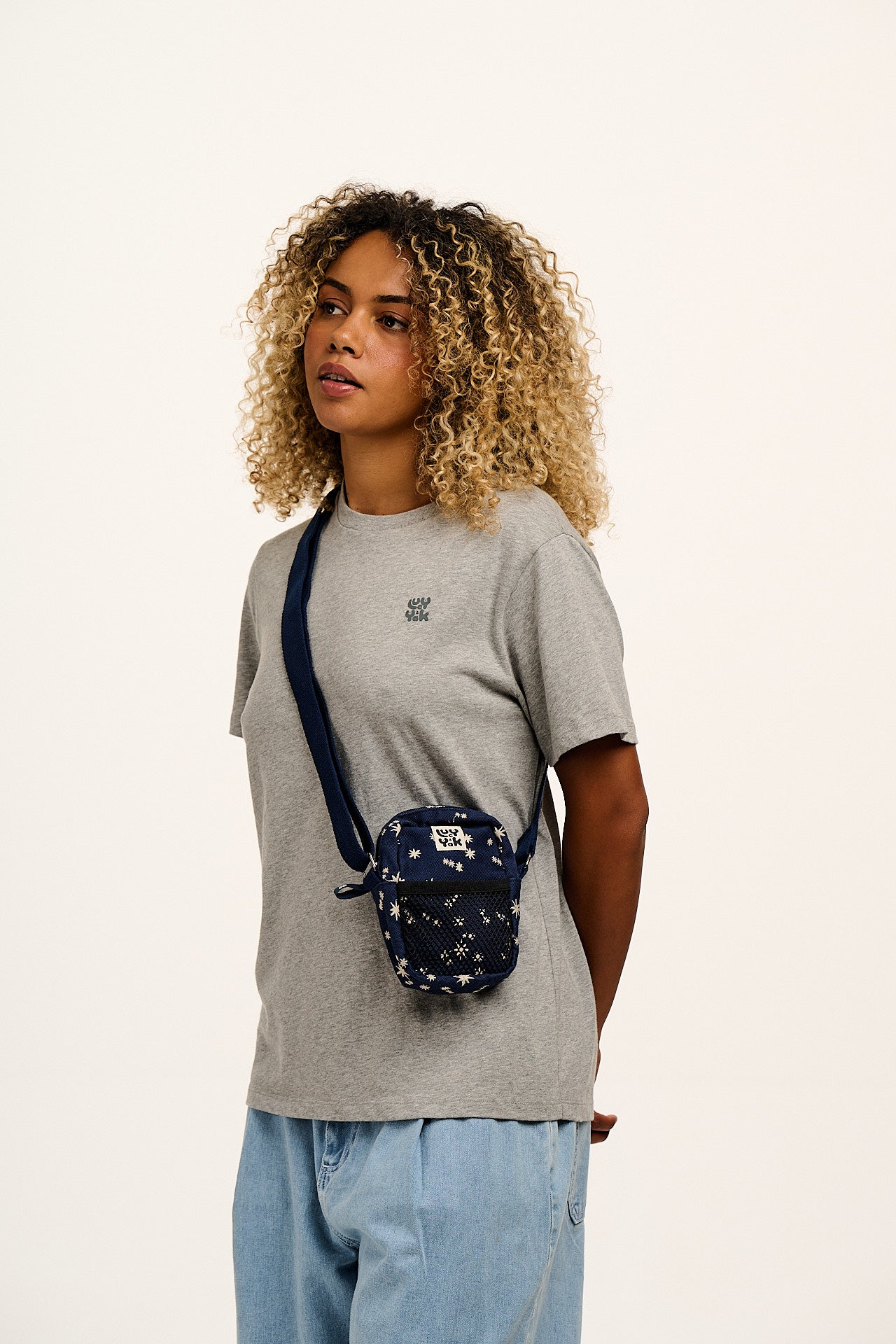 Brady - Crossbody Bag in Navy Moon & Star Embroidery