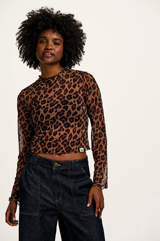 Perrie - Long Sleeve Mesh Top in Leopard Print