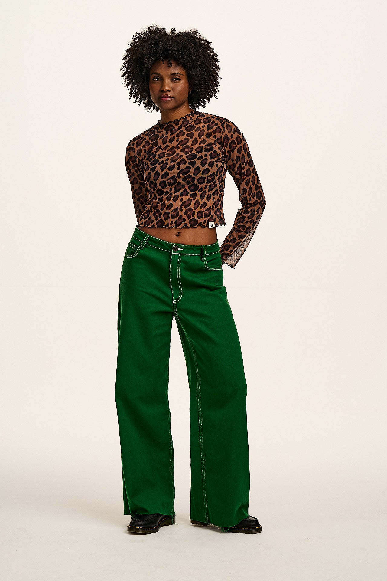 Perrie - Long Sleeve Mesh Top in Leopard Print