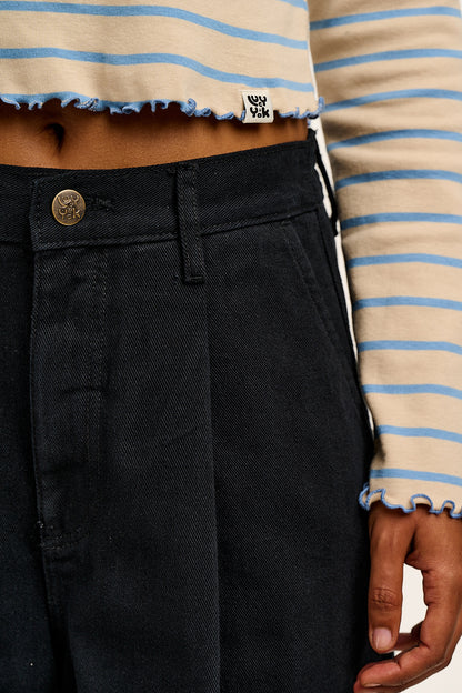 Cole - Wide Leg Denim Jeans in Black