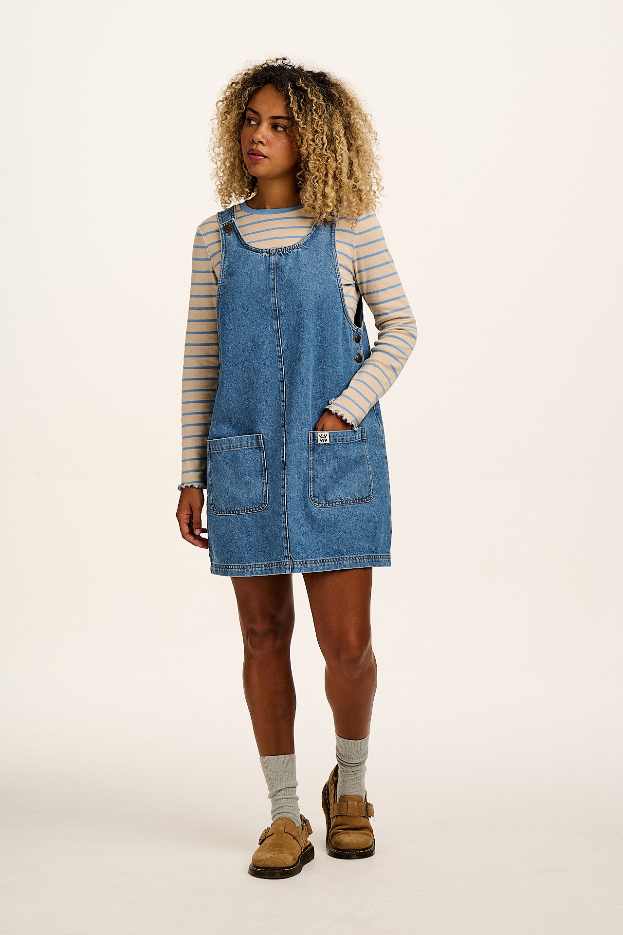 Layla Mini Denim Dress Mid Wash