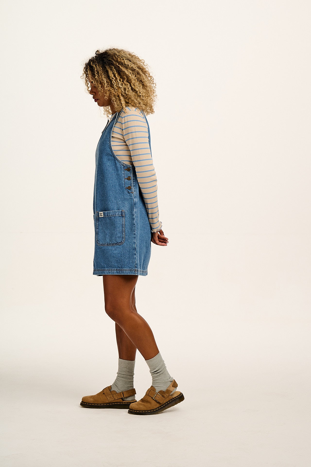 Layla - Mini Denim Dress in Mid Wash Blue