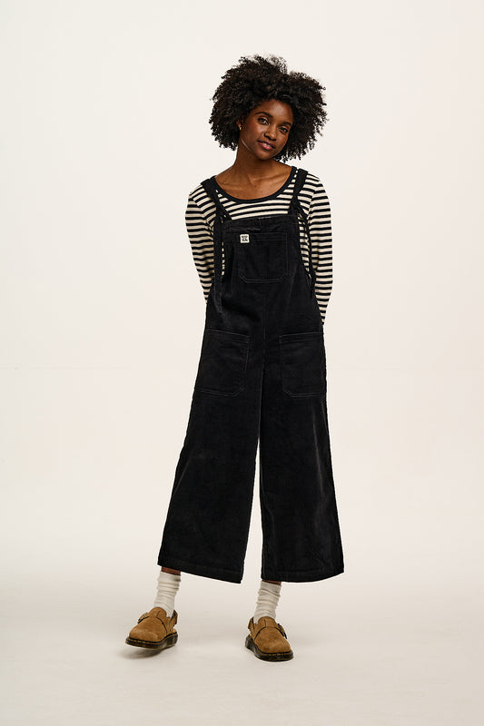 Jenny - Wide Leg Corduroy Dungarees in Black