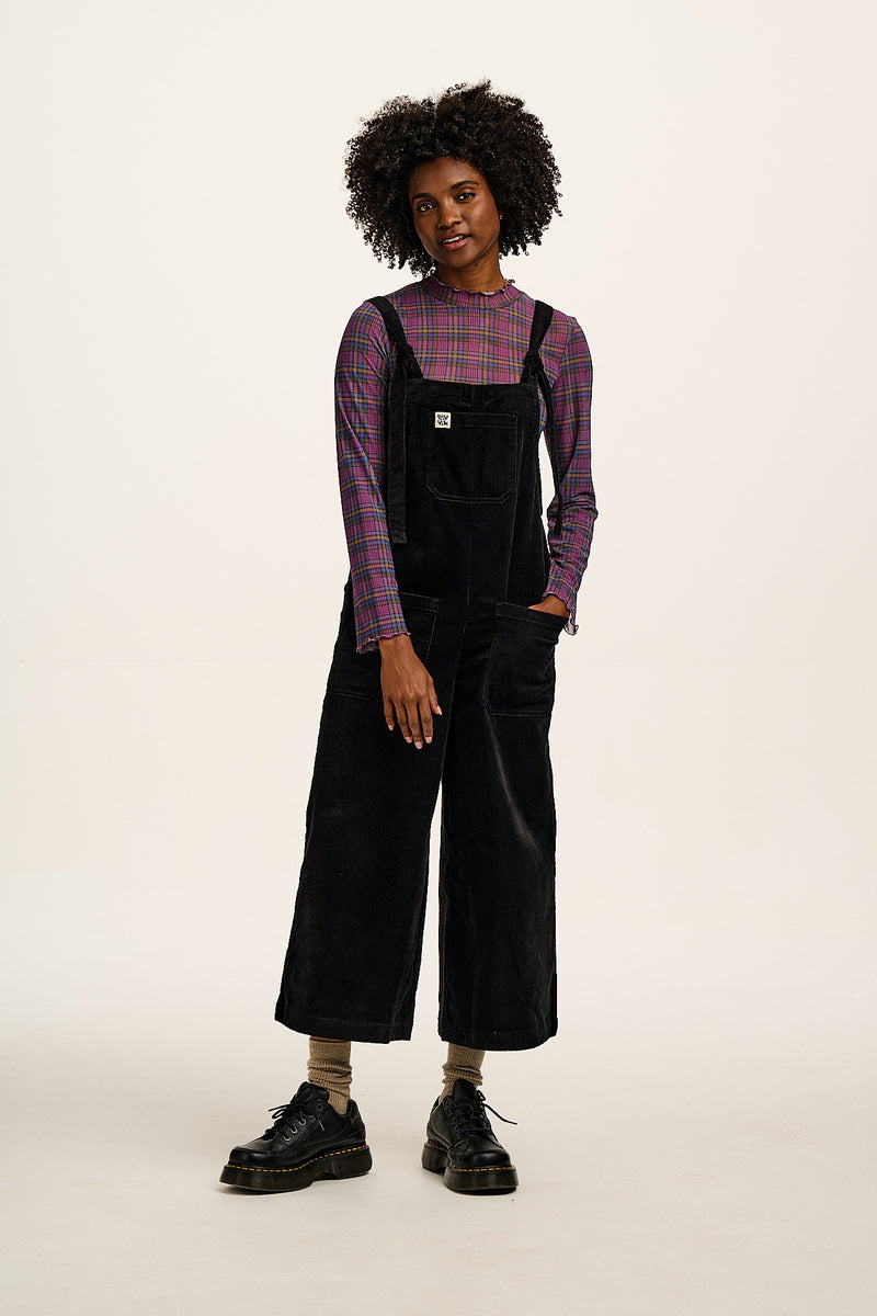 Jenny - Wide Leg Corduroy Dungarees in Black