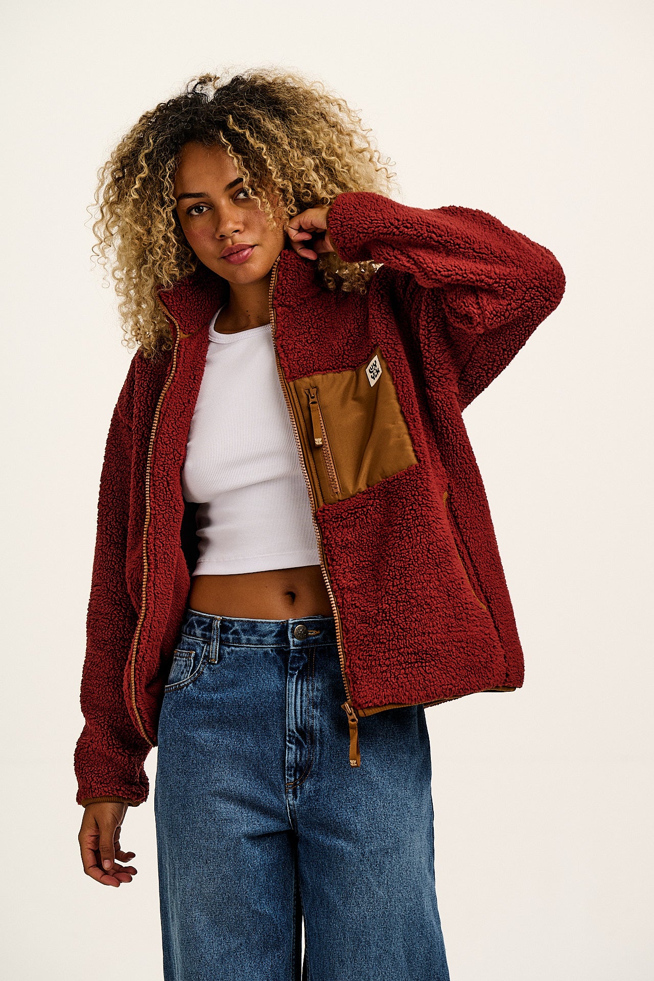 Harper - Borg Fleece Jacket in Jasper Red