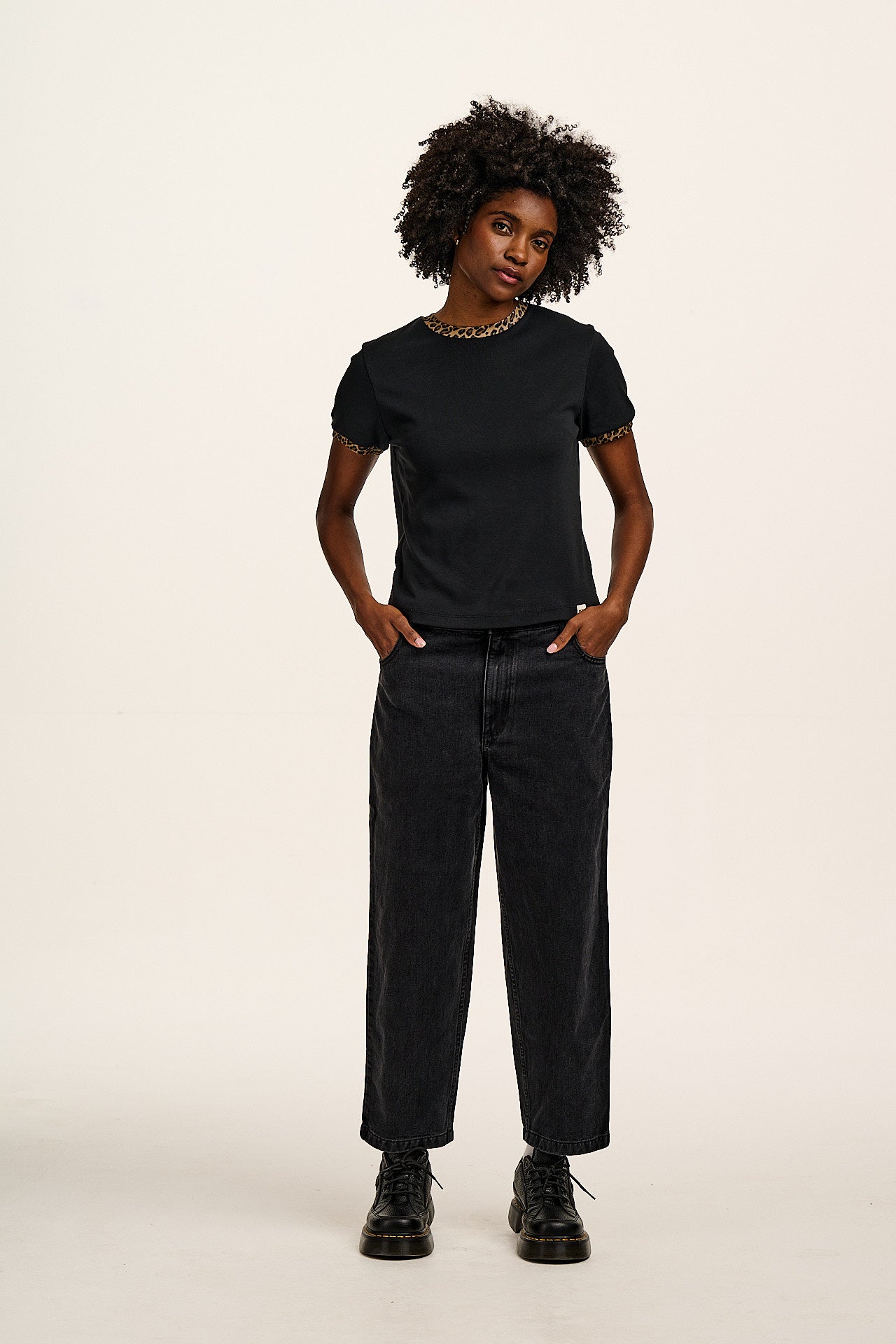 Maya - Cotton Tee in Black Leopard Print