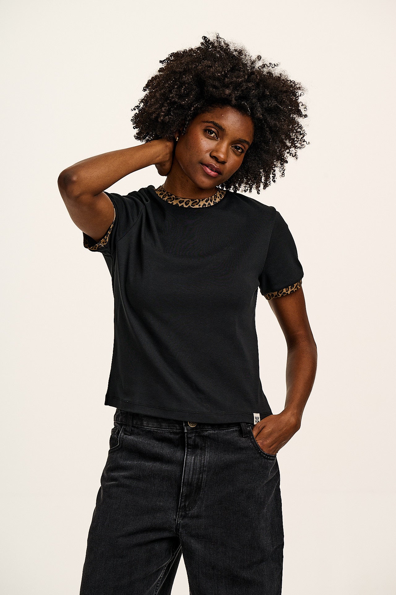 Maya - Cotton Tee in Black Leopard Print
