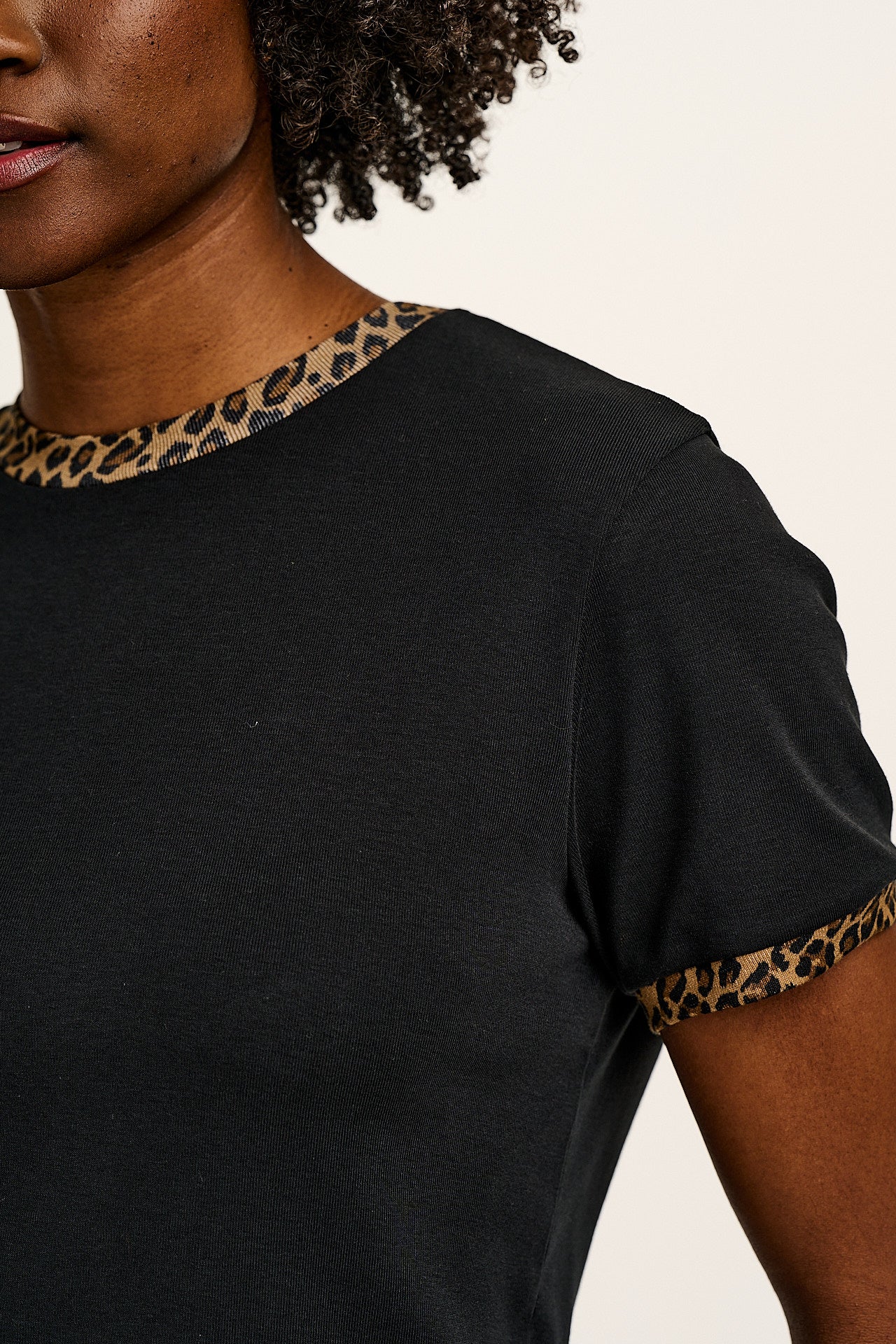 Maya - Cotton Tee in Black Leopard Print