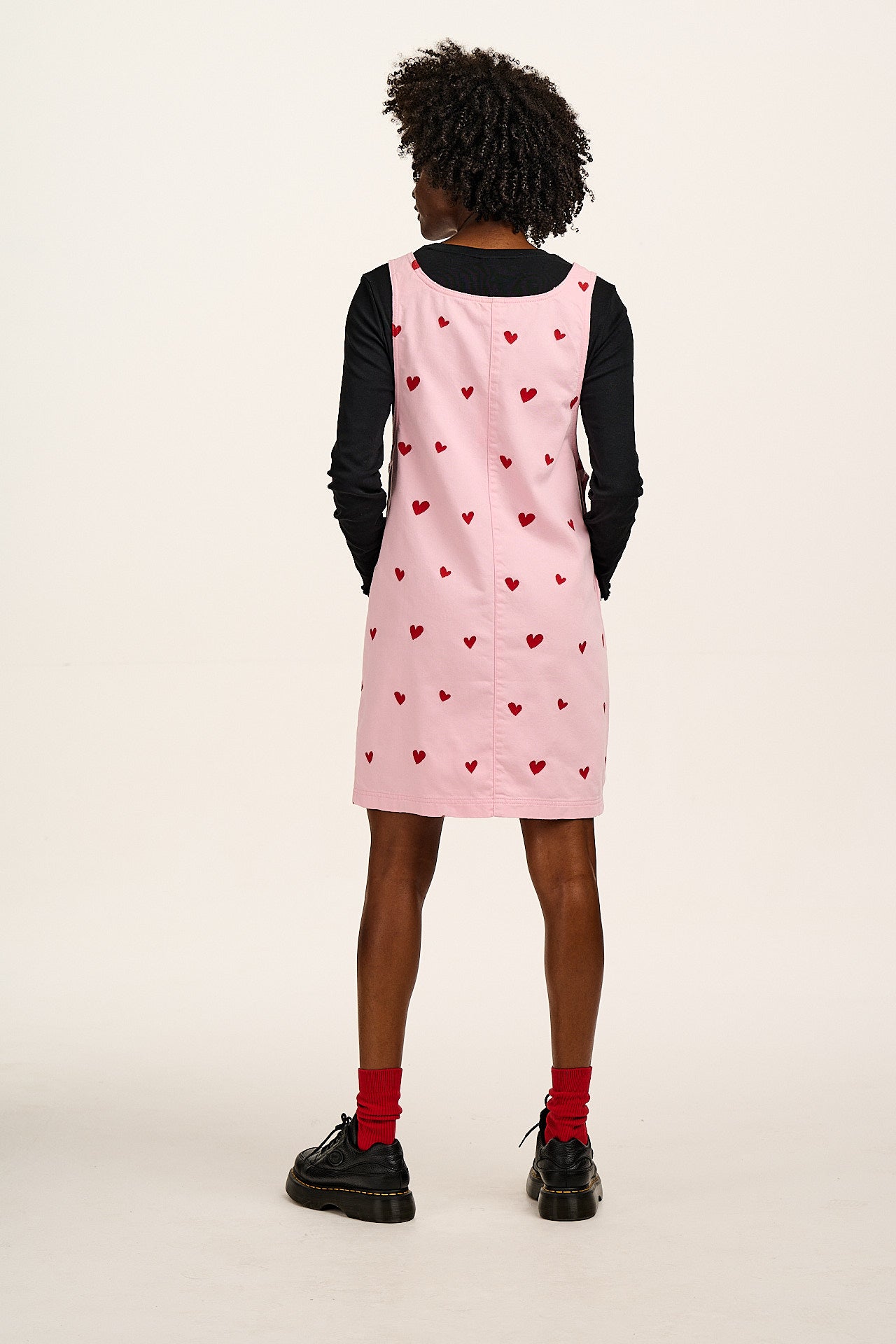 Layla - Denim Mini Dress in Pink Wash with Cupid Hearts Embroidery