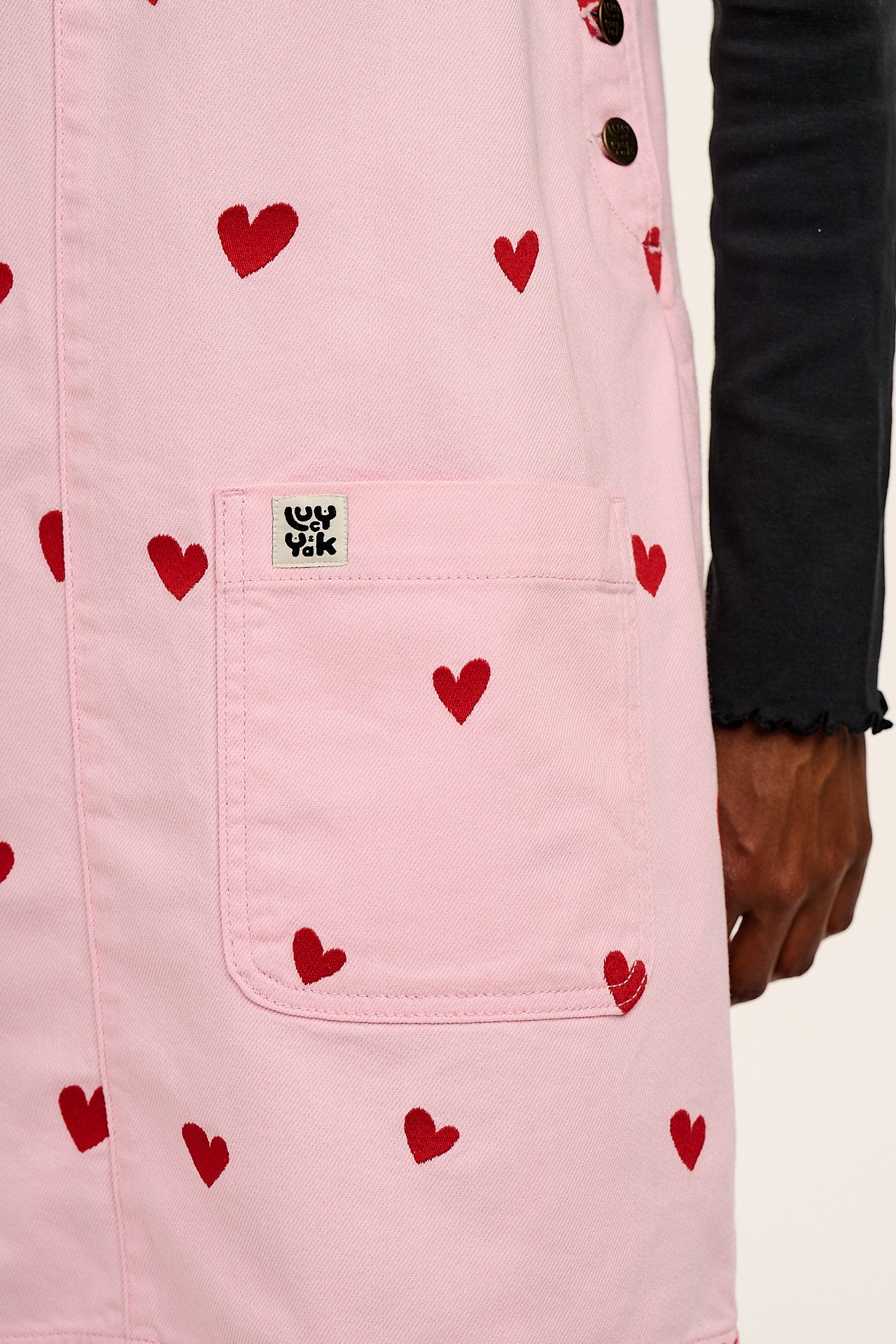 Layla - Denim Mini Dress in Pink Wash with Cupid Hearts Embroidery