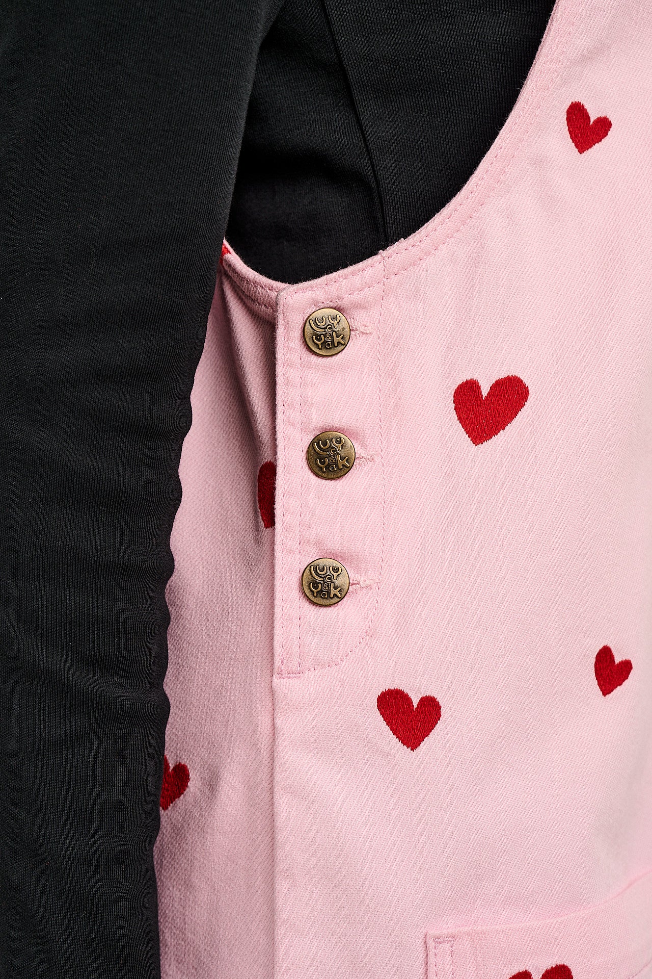 Layla - Denim Mini Dress in Pink Wash with Cupid Hearts Embroidery