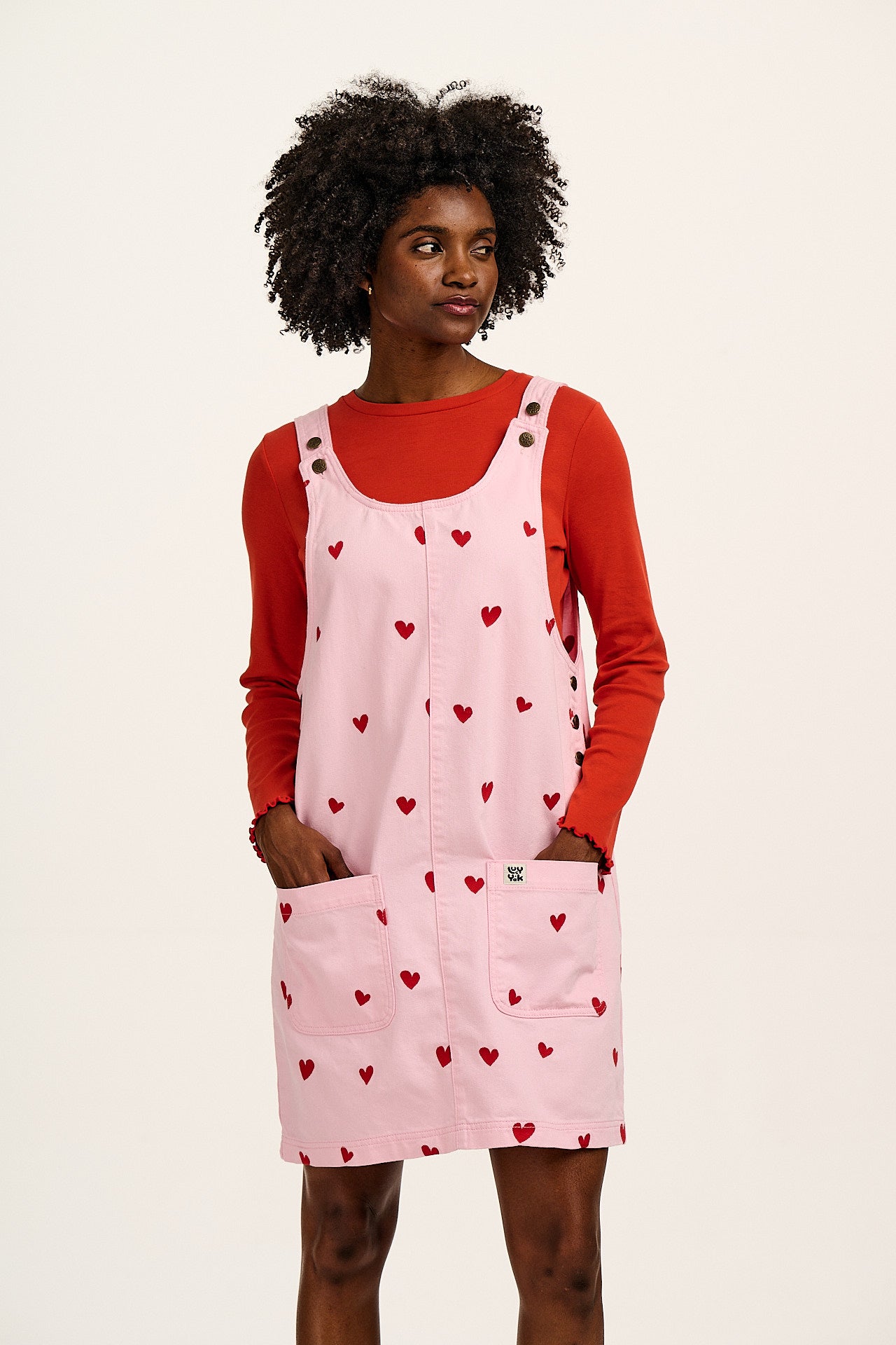 Layla - Denim Mini Dress in Pink Wash with Cupid Hearts Embroidery