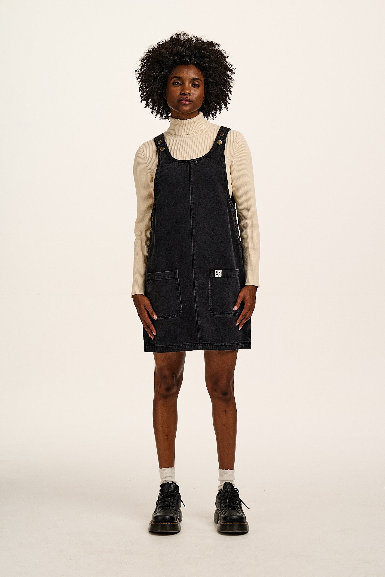 Layla - Mini Denim Dress in Washed Black