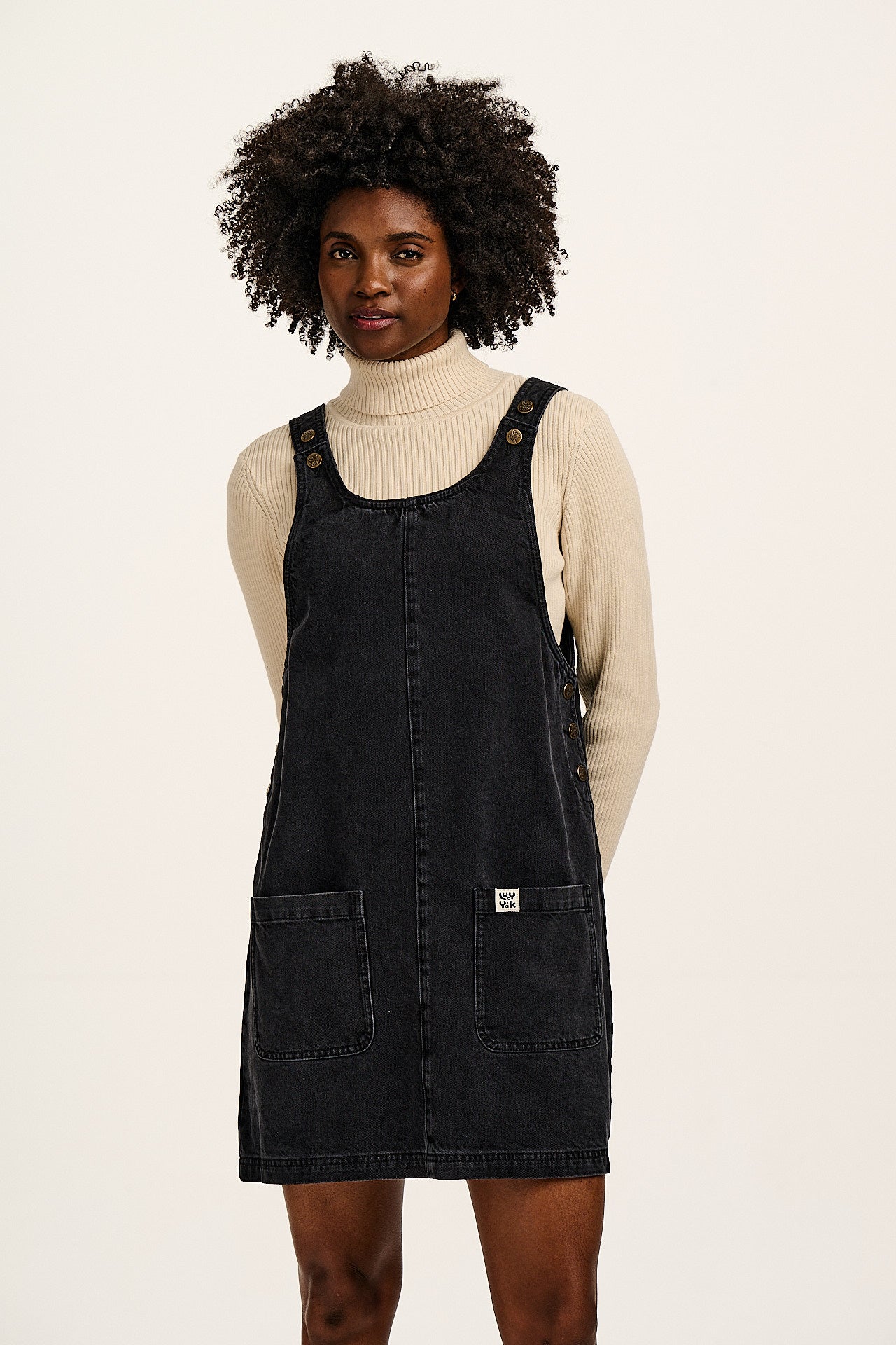 Layla - Mini Denim Dress in Washed Black