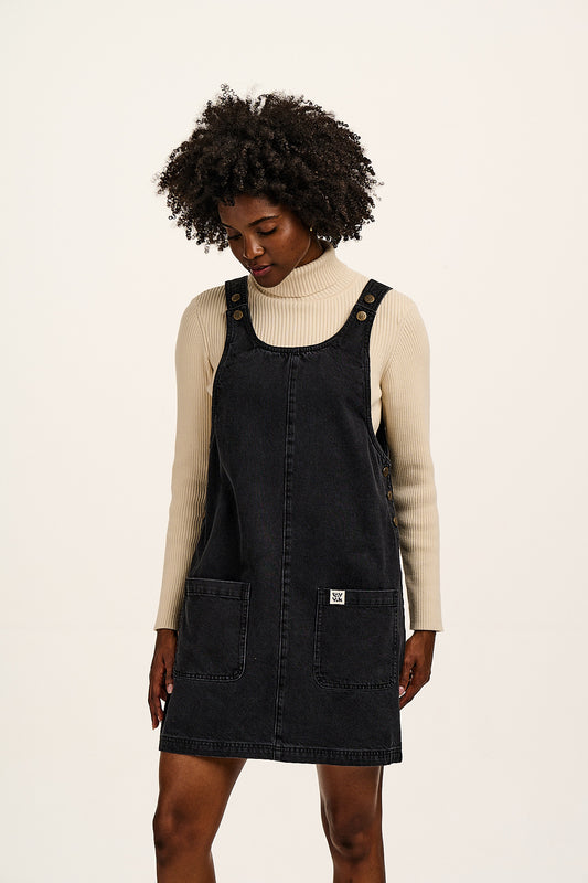 Layla - Mini Denim Dress in Washed Black