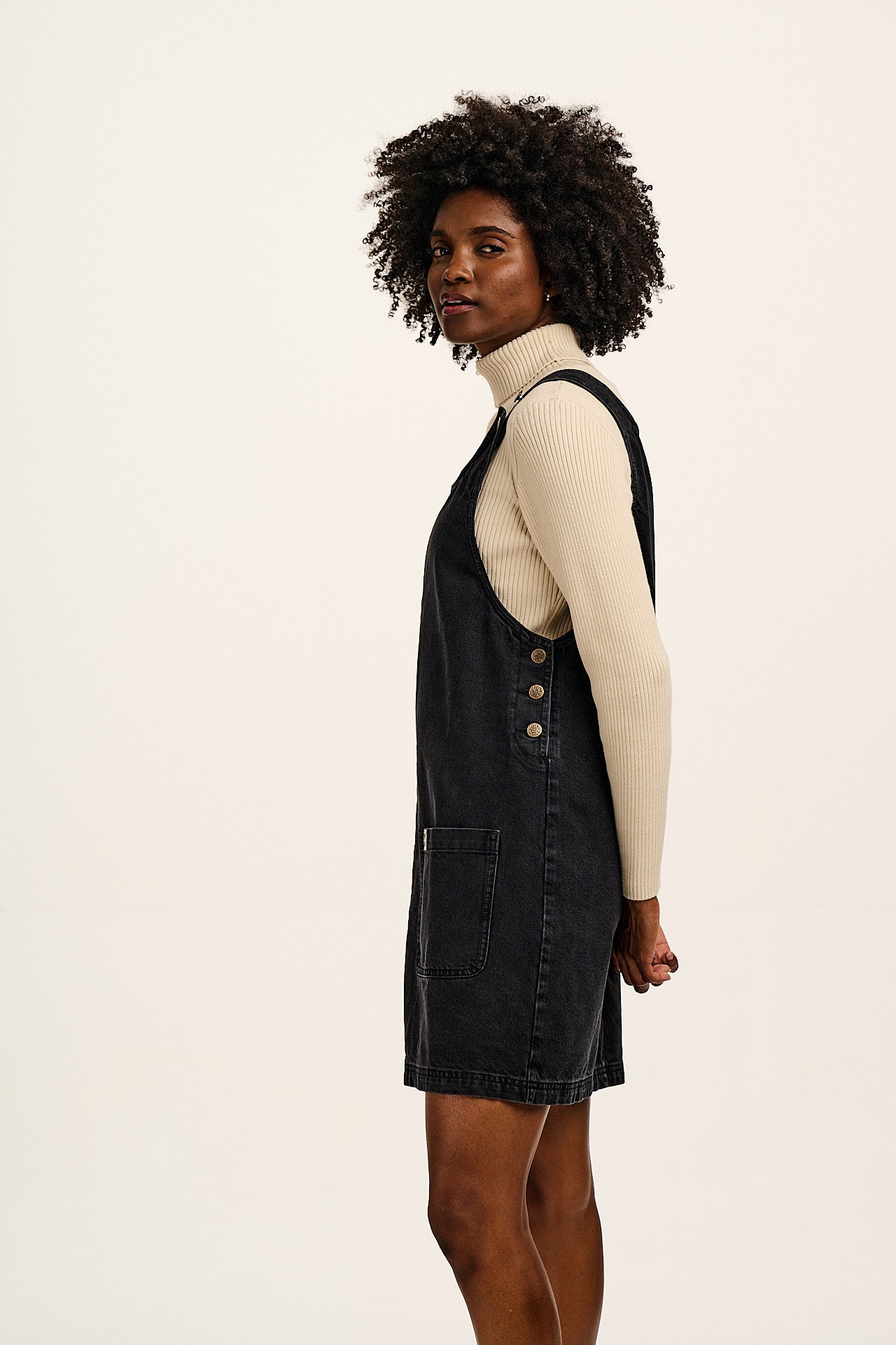 Layla - Mini Denim Dress in Washed Black