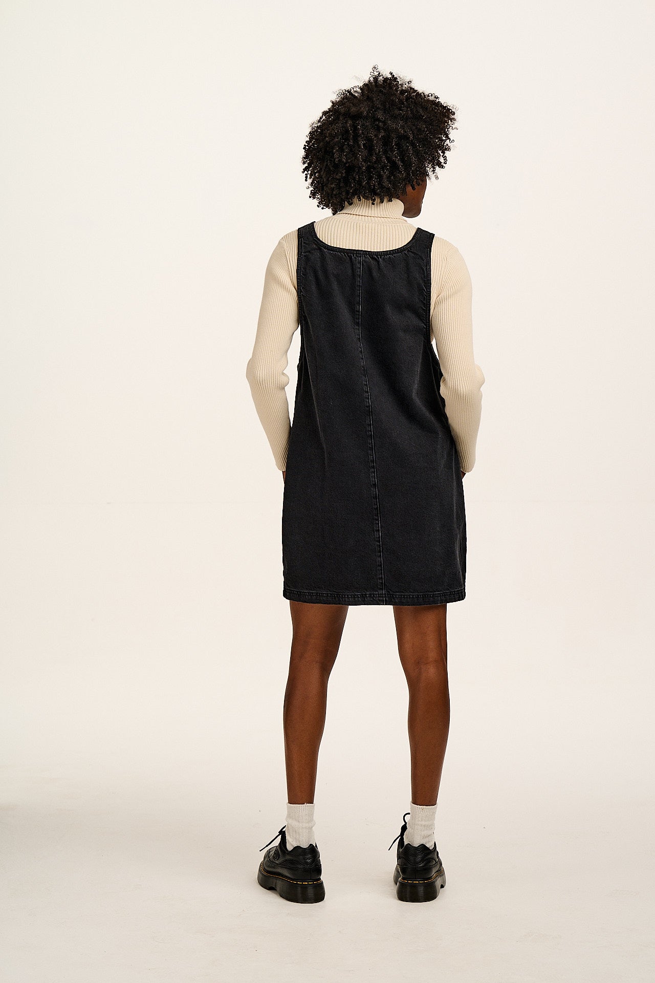 Layla - Mini Denim Dress in Washed Black