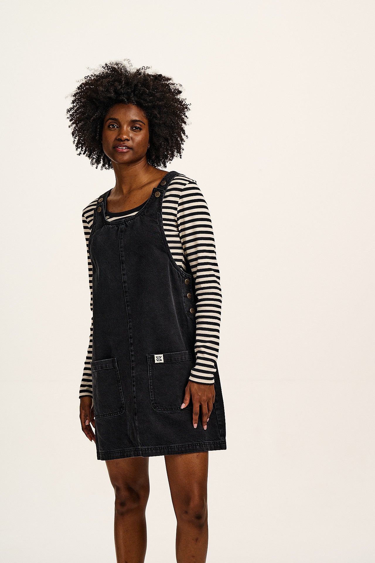 Layla - Mini Denim Dress in Washed Black