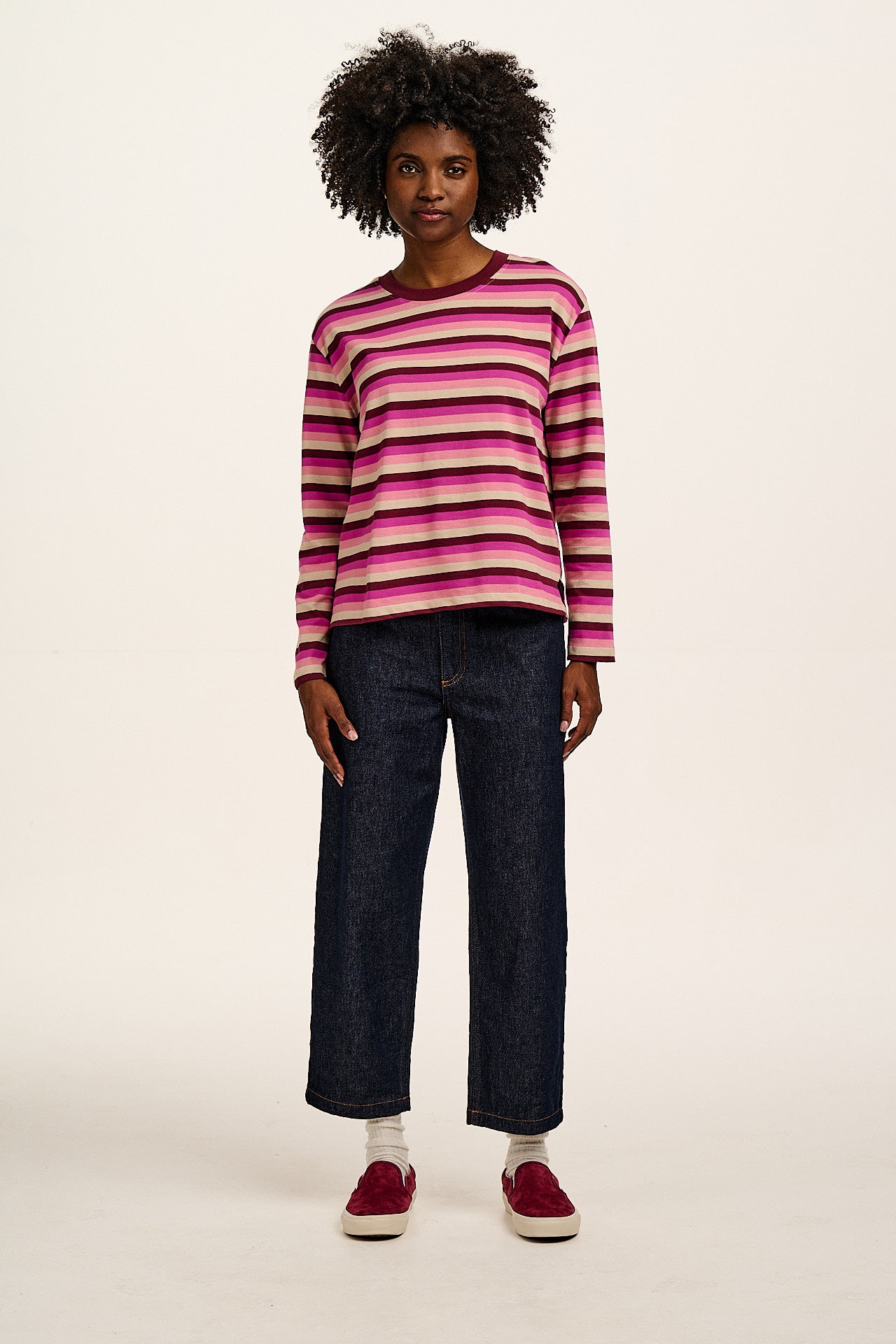 Mysen - Long Sleeve Cotton T-Shirt in Pink Stripe