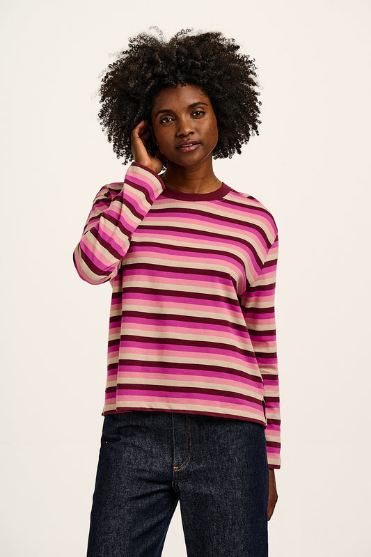 Mysen - Long Sleeve Cotton T-Shirt in Pink Stripe