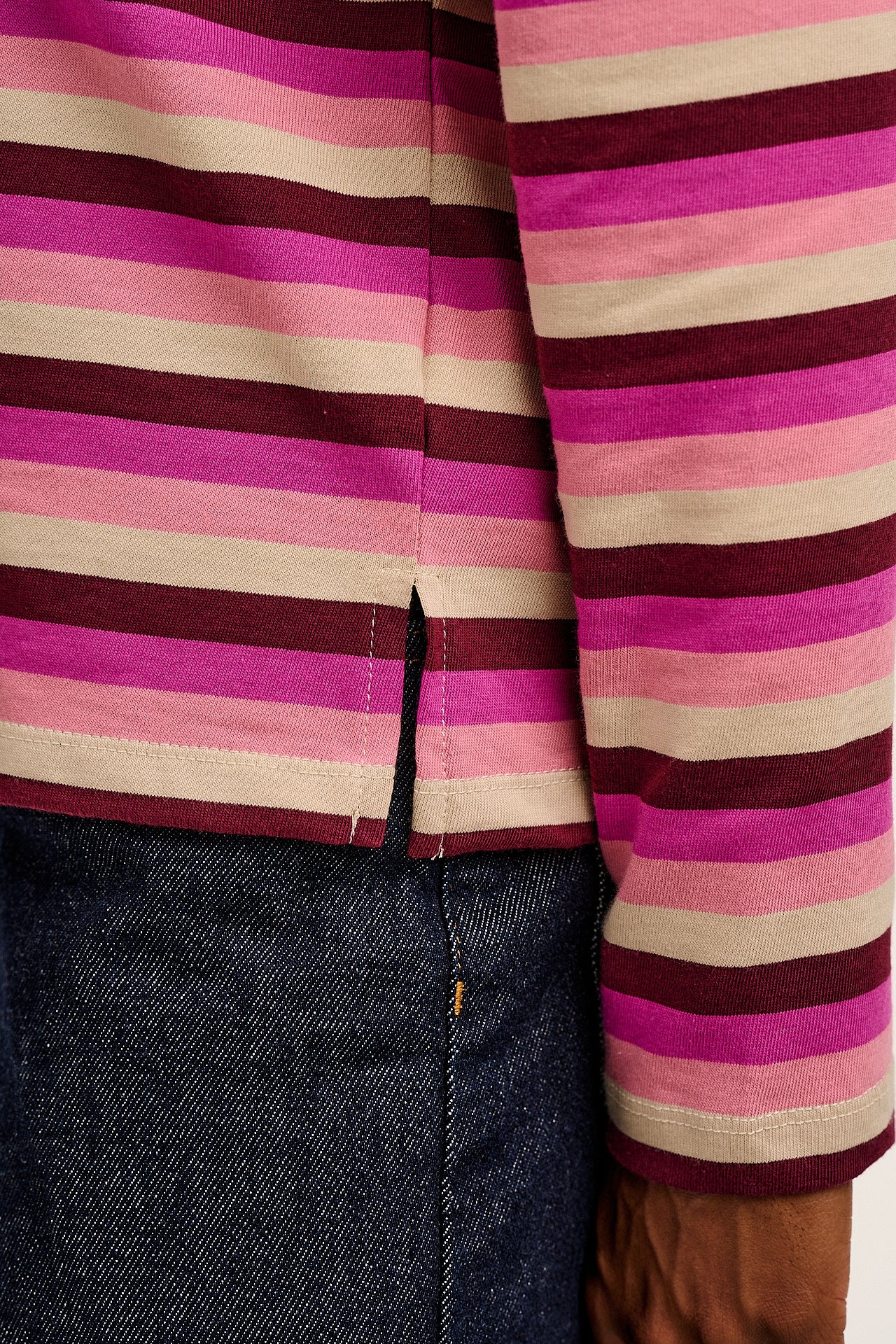 Mysen - Long Sleeve Cotton T-Shirt in Pink Stripe