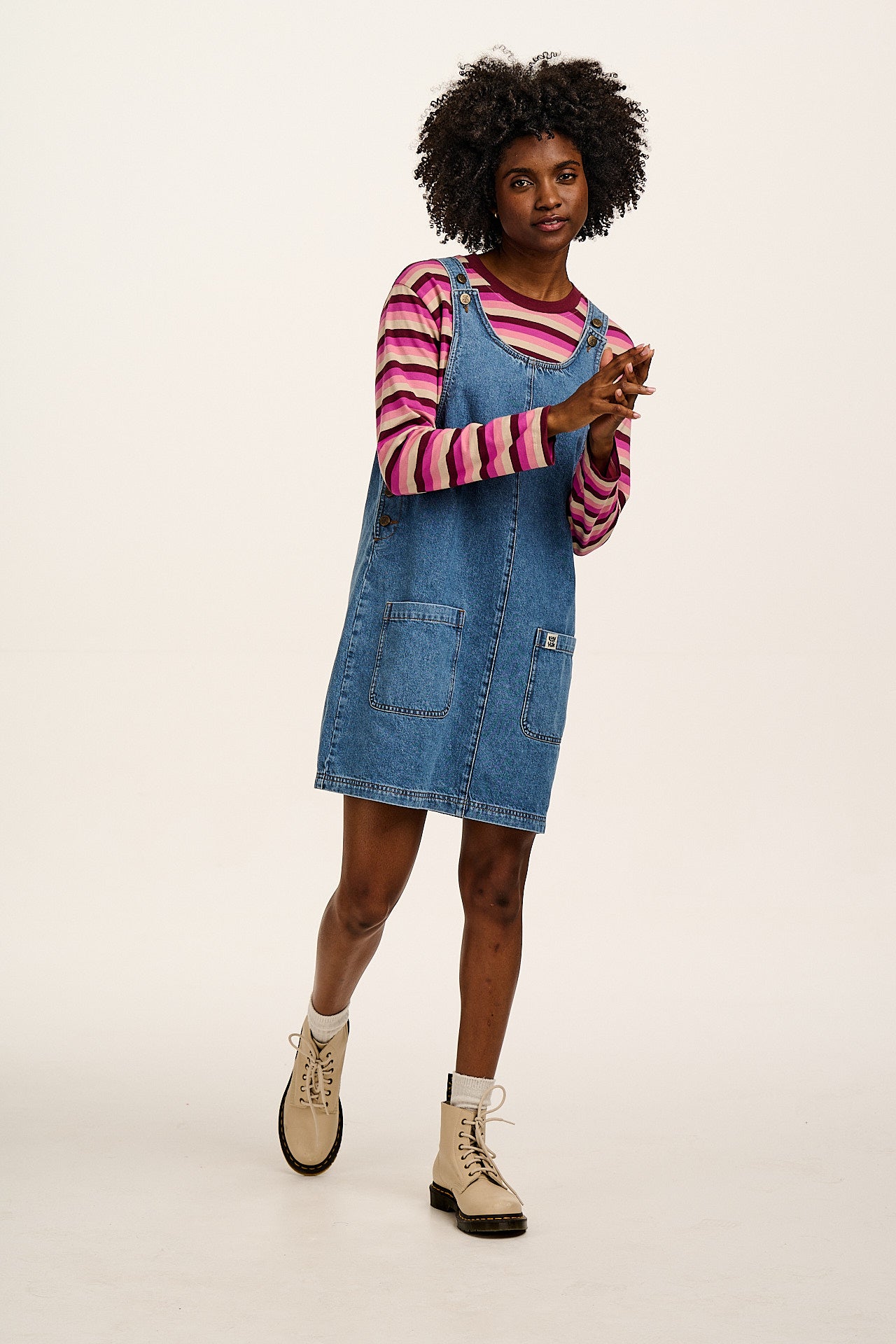 Layla - Mini Denim Dress in Mid Wash Blue