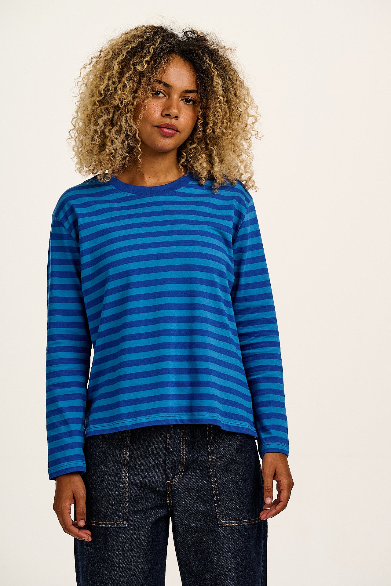 Mysen - Long Sleeve Cotton T-Shirt in Blue Stripe