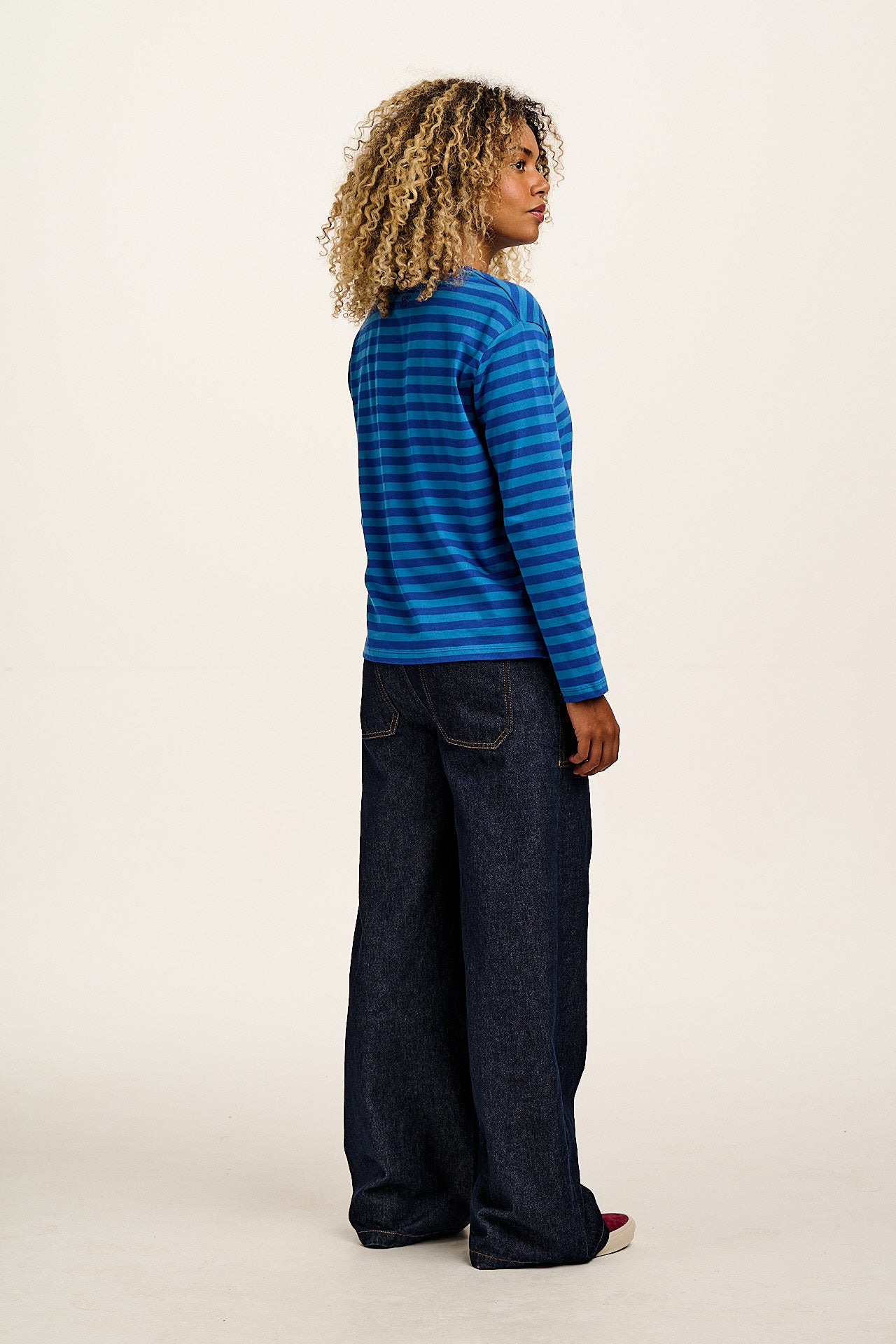 Mysen - Long Sleeve Cotton T-Shirt in Blue Stripe