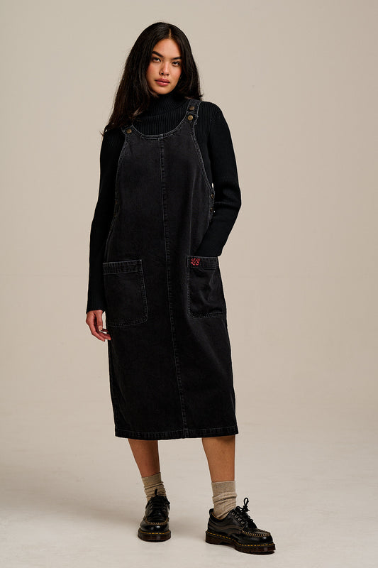 Lily - Denim Midi Dress in Blackwash Denim