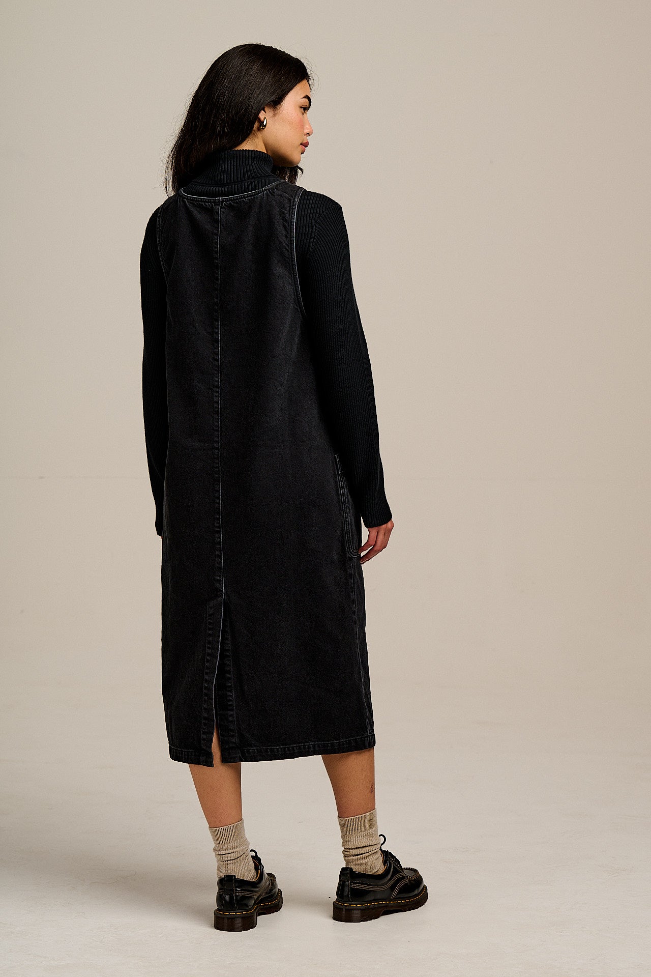 Lily - Denim Midi Dress in Blackwash Denim