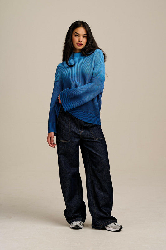 Amari - Oversized Knitted Jumper in Inked Blue Ombre