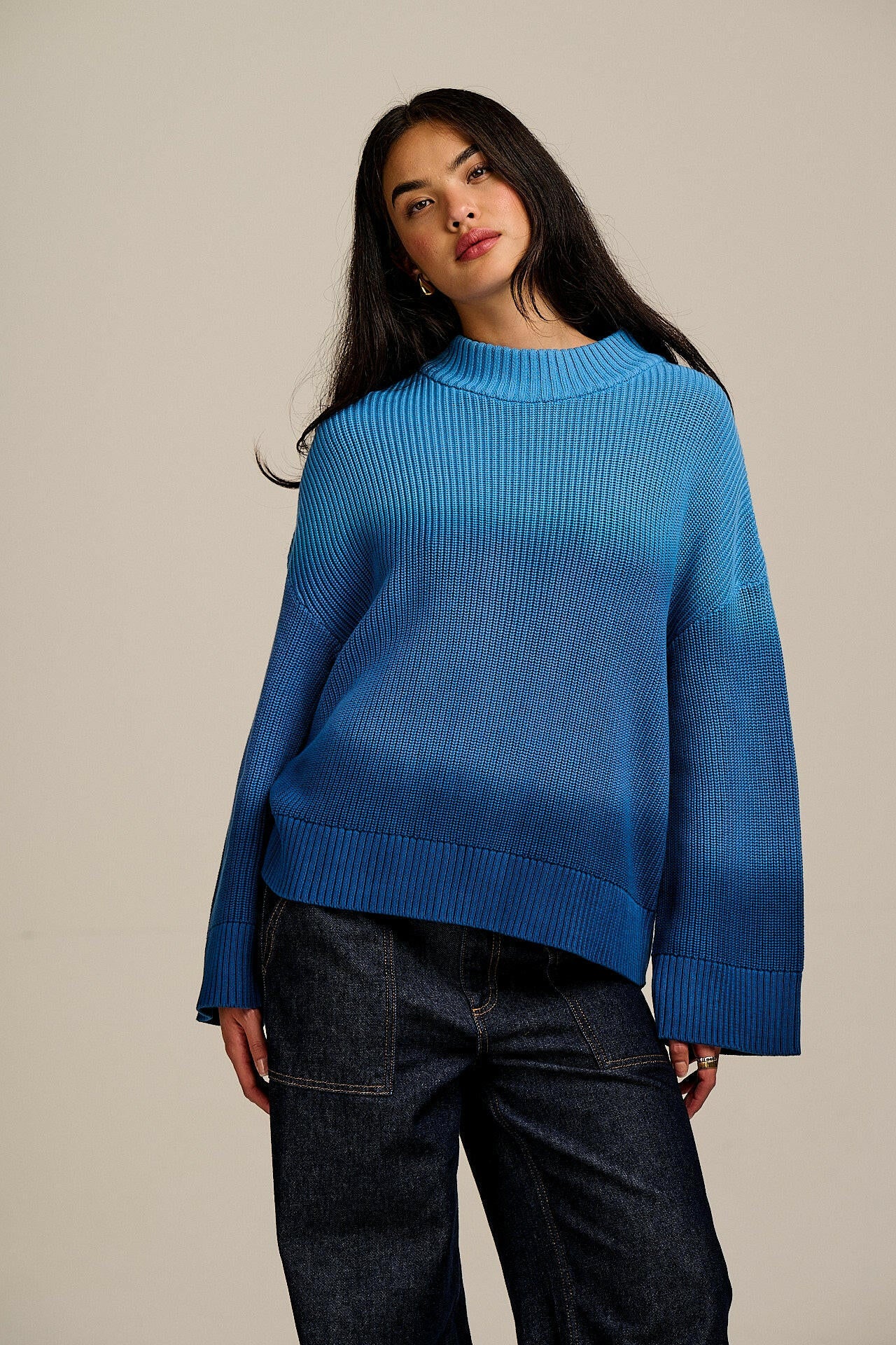 Amari - Oversized Knitted Jumper in Inked Blue Ombre