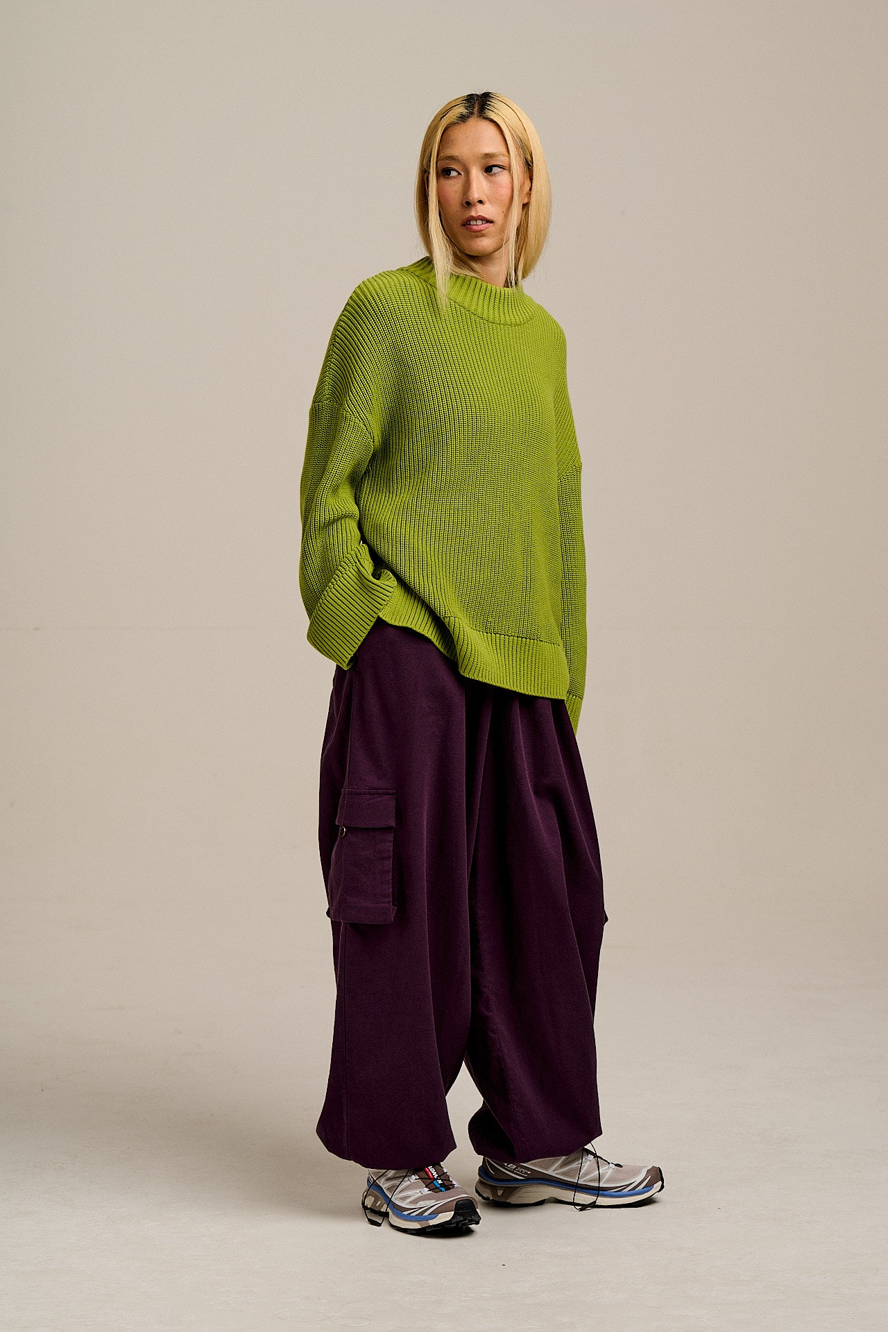 Rumi - Brushed Cotton Barrel Trousers in Plum Perfect