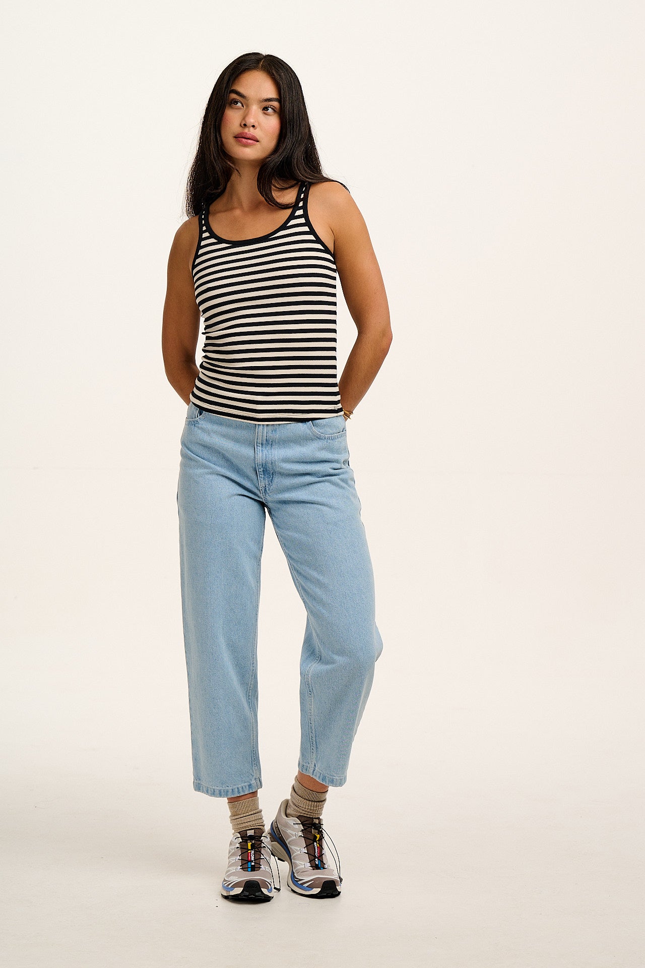 Tully - Cotton Strappy Vest in Black & White Stripe