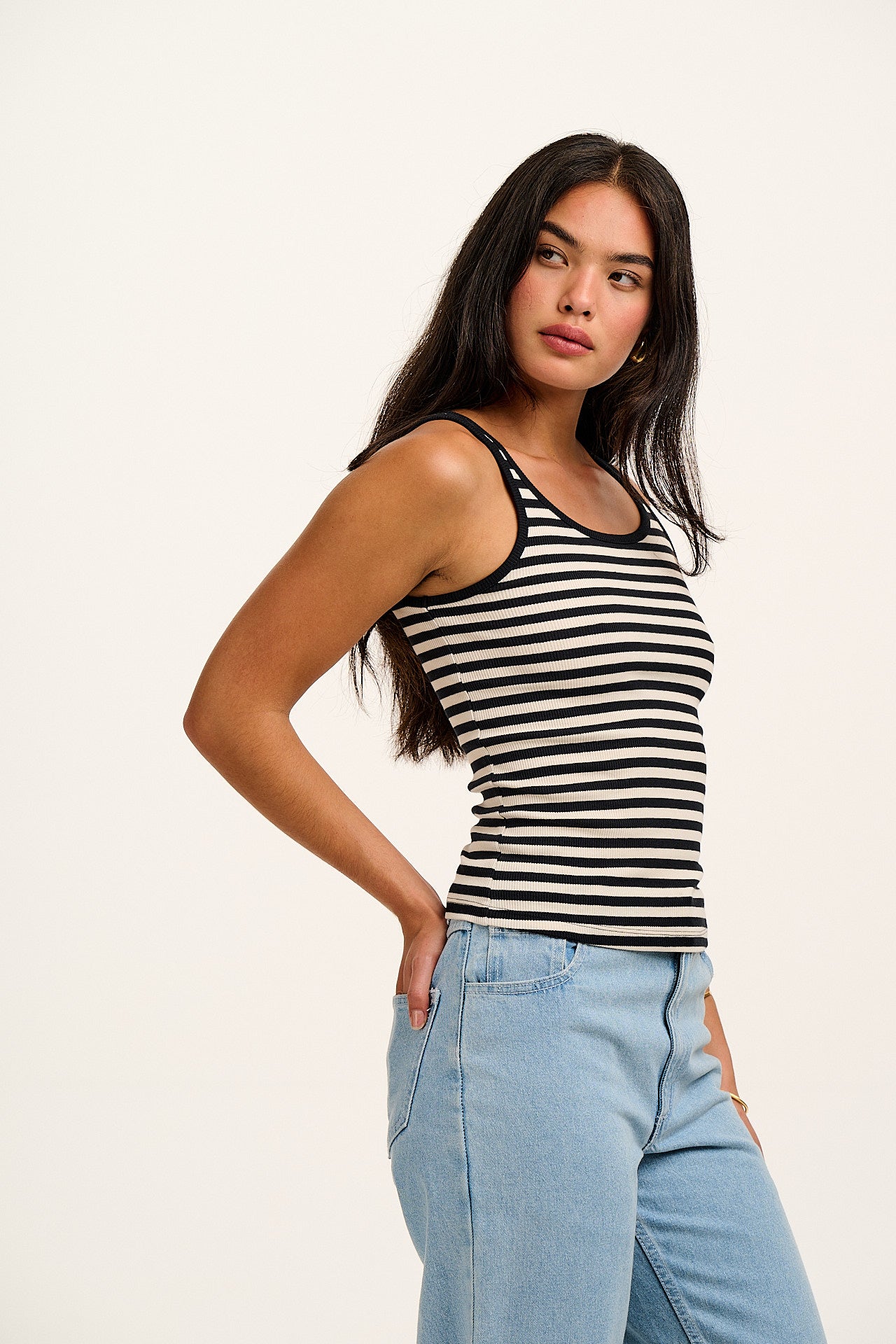 Tully - Cotton Strappy Vest in Black & White Stripe